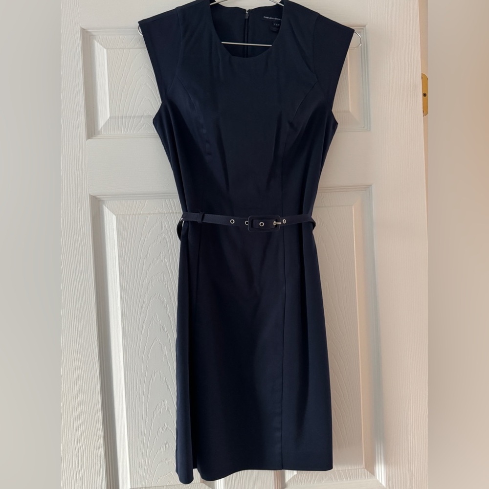 French Connection Navy Belted Midi Dress